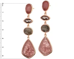 Kolczyki z mosiądzu pozłacane z kwarcami, labradorytami i obsydianami