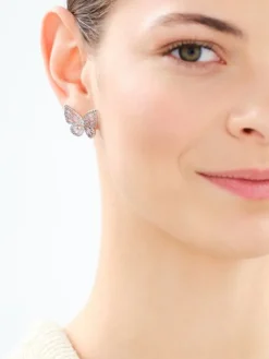 Kolczyki z mosiądzu rodowane z cyrkoniami - motyle