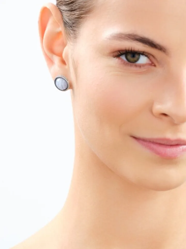 Kolczyki z mosiądzu rodowane z agatami