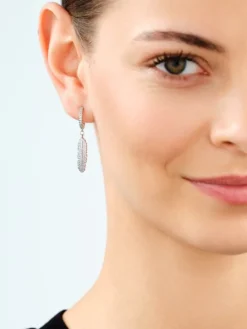 Kolczyki z mosiądzu rodowane z cyrkoniami - piórka