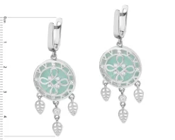 Kolczyki z mosiądzu rodowane z amazonitami i cyrkoniami - łapacze snów