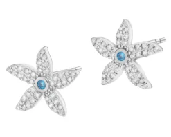 Kolczyki z mosiądzu rodowane z cyrkoniami - kwiaty