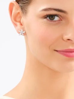 Kolczyki z mosiądzu rodowane z cyrkoniami - kwiaty