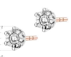 Kolczyki z różowego i białego złota z brylantami - 0,05 ct - próba 585