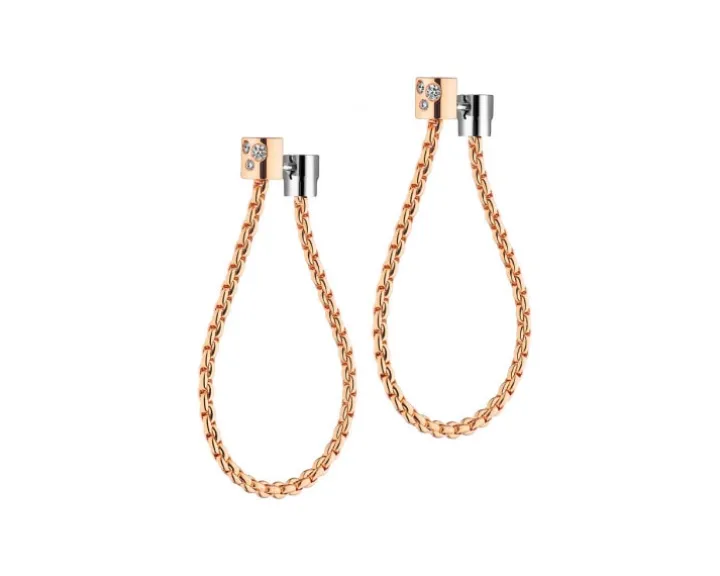 Kolczyki z różowego i białego złota z brylantami - 0,09 ct - próba 750