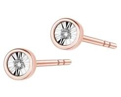 Kolczyki z różowego i białego złota z diamentami - 0,01 ct - próba 585
