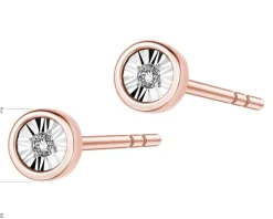 Kolczyki z różowego i białego złota z diamentami - 0,01 ct - próba 585