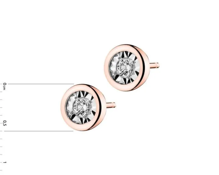 Kolczyki z różowego i białego złota z brylantami - 0,10 ct - próba 585