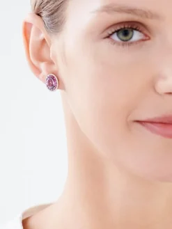 Kolczyki z różowego złota diamentami, szafirami i ametystami - próba 585