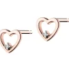 Kolczyki z różowego złota z diamentami - serca - 0,008 ct - próba 375