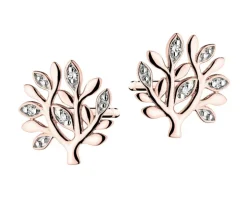 Kolczyki z różowego złota z diamentami - drzewka - 0,01 ct - próba 375