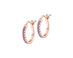 Kolczyki z różowego złota  z diamentami i ametystami - koła - próba 375