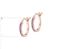 Kolczyki z różowego złota  z diamentami i ametystami - koła - próba 375