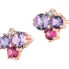 Kolczyki z różowego złota z diamentami, turmalinami i ametystami - próba 375