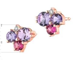 Kolczyki z różowego złota z diamentami, turmalinami i ametystami - próba 375