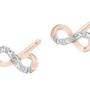 Kolczyki z różowego złota z diamentami - nieskończoność - 0,006 ct - próba 585