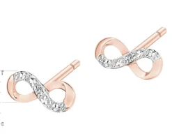 Kolczyki z różowego złota z diamentami - nieskończoność - 0,006 ct - próba 585