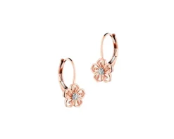 Kolczyki z różowego złota z diamentami - kwiaty - 0,01 ct - próba 375