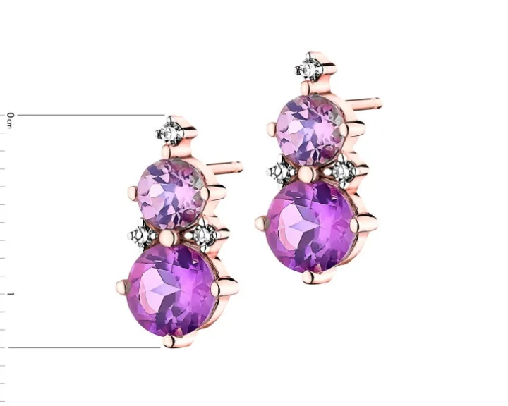 Kolczyki z różowego złota z diamentami i ametystami - próba 375