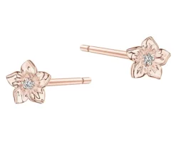 Kolczyki z różowego złota z diamentami - kwiaty - 0,008 ct - próba 585