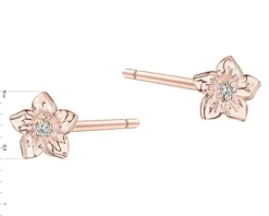 Kolczyki z różowego złota z diamentami - kwiaty - 0,008 ct - próba 585