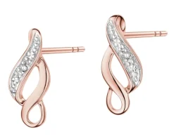 Kolczyki z różowego złota z diamentami - 0,008 ct - próba 375