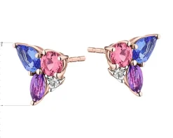 Kolczyki z różowego złota z diamentami, kamieniami szlachetnymi i ozdobnymi - próba 375