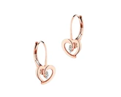 Kolczyki z różowego złota z diamentami - serca - 0,01 ct - próba 375