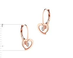 Kolczyki z różowego złota z diamentami - serca - 0,01 ct - próba 375