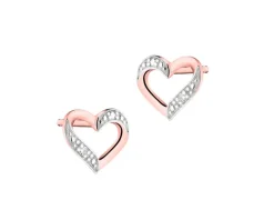 Kolczyki z różowego złota z diamentami - serca - 0,004 ct - próba 585