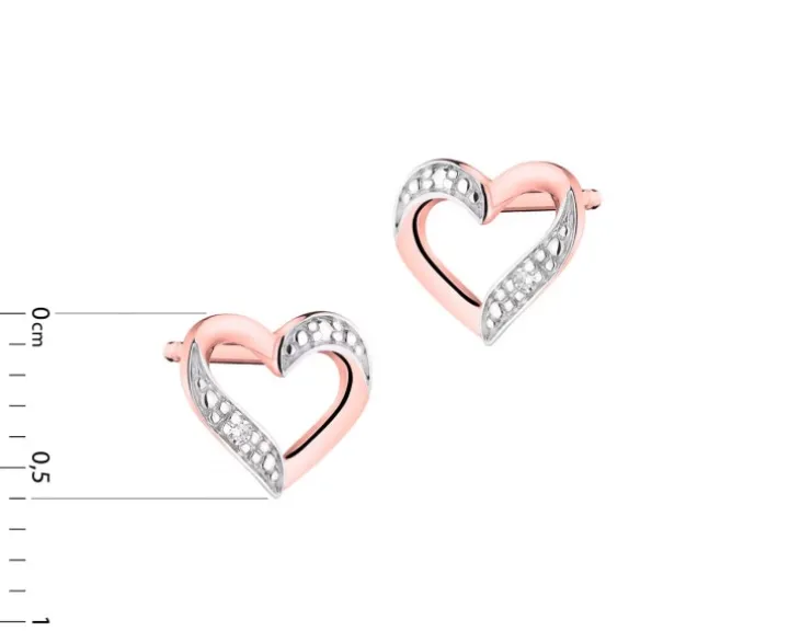 Kolczyki z różowego złota z diamentami - serca - 0,004 ct - próba 585