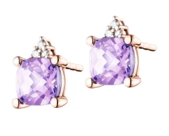Kolczyki z różowego złota z diamentami i ametystami - próba 375