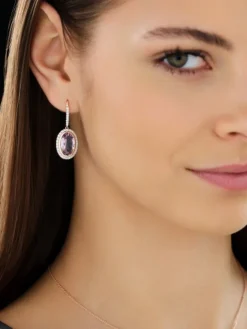 Kolczyki z różowego złota z brylantami i ametystami - próba 585