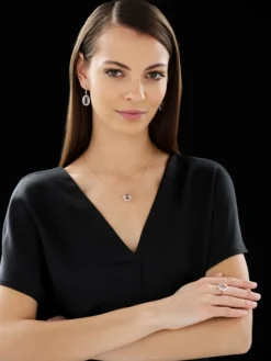 Kolczyki z różowego złota z brylantami i ametystami - próba 585