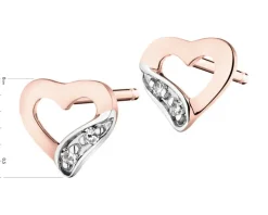 Kolczyki z różowego złota z diamentami - serca - 0,008 ct - próba 375