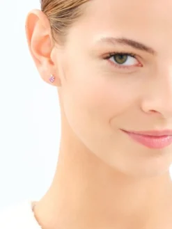 Kolczyki z różowego złota z diamentami i ametystami - serca - próba 375