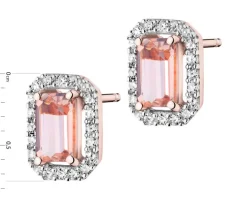 Kolczyki z różowego złota z diamentami i morganitami - próba 585