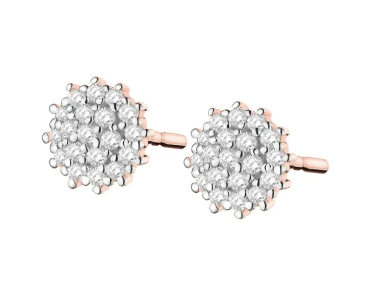 Kolczyki z różowego złota z diamentami - 0,09 ct - próba 585