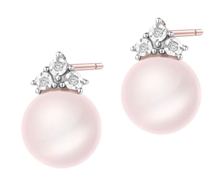 Kolczyki z różowego złota z diamentami i perłami - próba 585