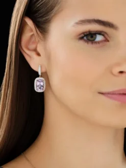 Kolczyki z różowego złota z brylantami i ametystami - próba 585