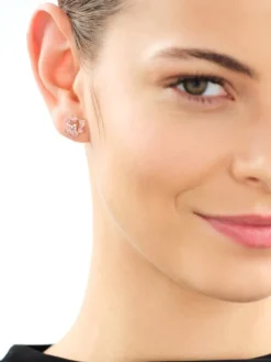 Kolczyki z różowego złota z brylantami i turmalinami - kwiaty - próba 585