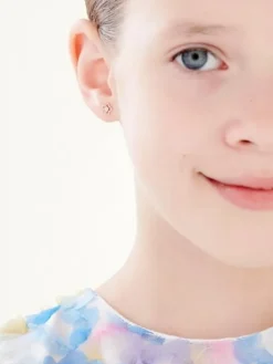 Kolczyki z różowego złota z diamentami  - kwiaty - 0,006 ct - próba 375