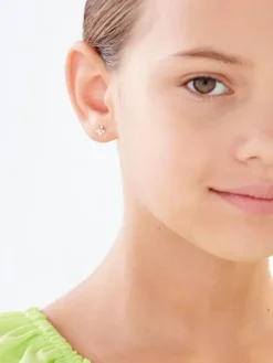 Kolczyki z różowego złota z diamentami - kwiaty - 0,008 ct - próba 585