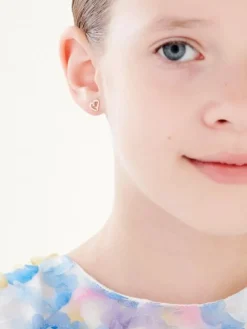 Kolczyki z różowego złota z diamentami - serca - 0,005 ct - próba 375