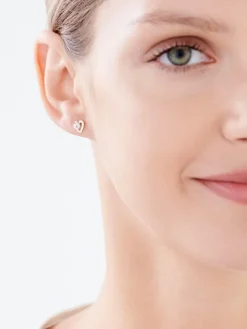 Kolczyki z różowego złota z diamentami - serca - 0,005 ct - próba 375