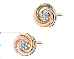 Kolczyki z żółtego, białego i różowego złota z diamentami - 0,08 ct - próba 585