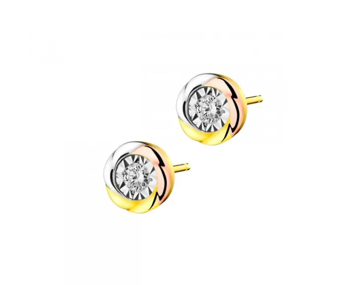 Kolczyki z żółtego, białego i różowego złota z brylantami - 0,10 ct - próba 585