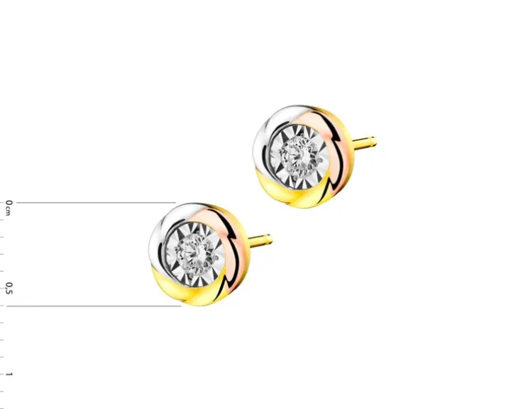 Kolczyki z żółtego, białego i różowego złota z brylantami - 0,10 ct - próba 585