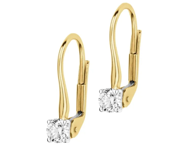 Kolczyki z żółtego i białego złota z brylantami - 0,32 ct - próba 585