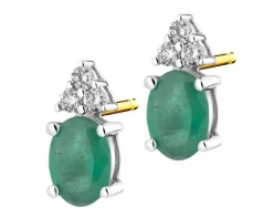 Kolczyki z żółtego i białego złota z brylantami i szmaragdami - próba 585